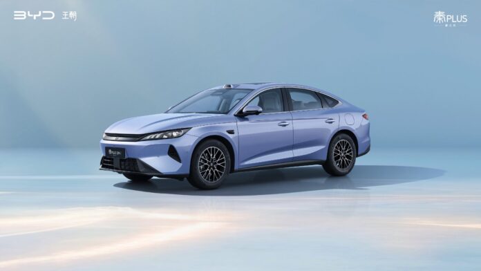 Third-generation BYD Qin Plus sedan in island blue