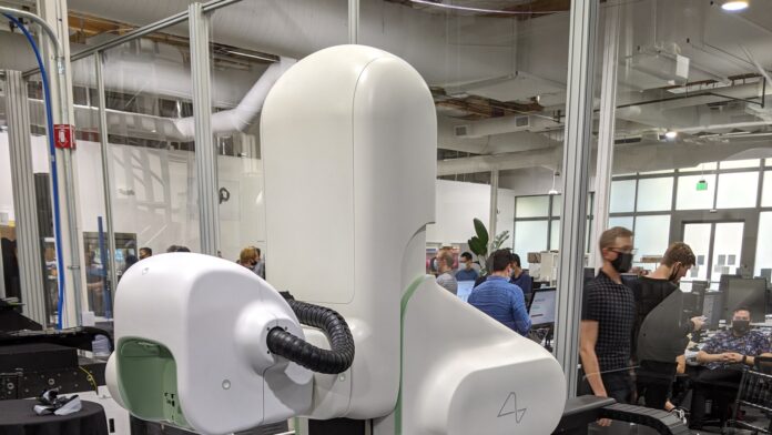 Neuralink surgical robot at the August 2020 demo event Neuralink's white surgical robot on display at the company's August 2020 demo event (cropped)